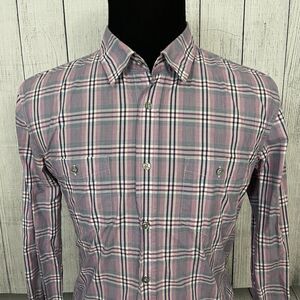 Hugo Boss Men's XL Purple Check Contrast Cuff Long Sleeve Button-Front Shirt